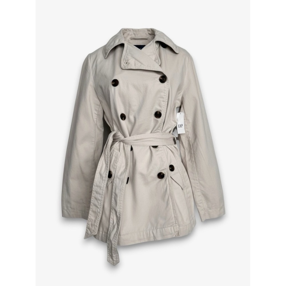 GAP Womens Classic Trench Coat Size XS Beige Double Breasted Belted Cotton Twill